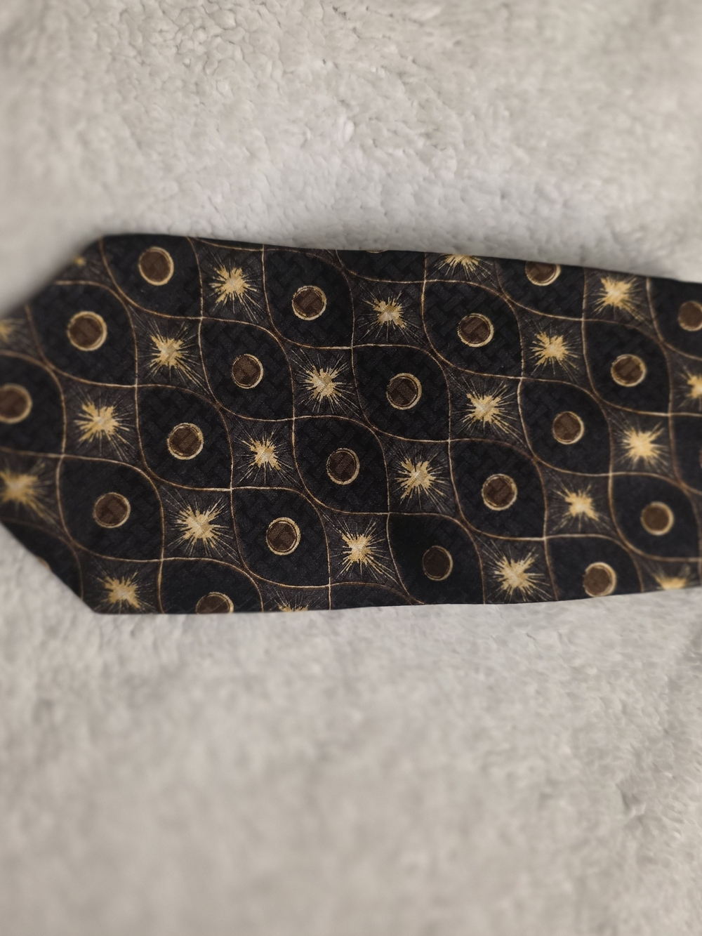 Neiman Marcus Black and Gold Geometric Motif Silk Tie